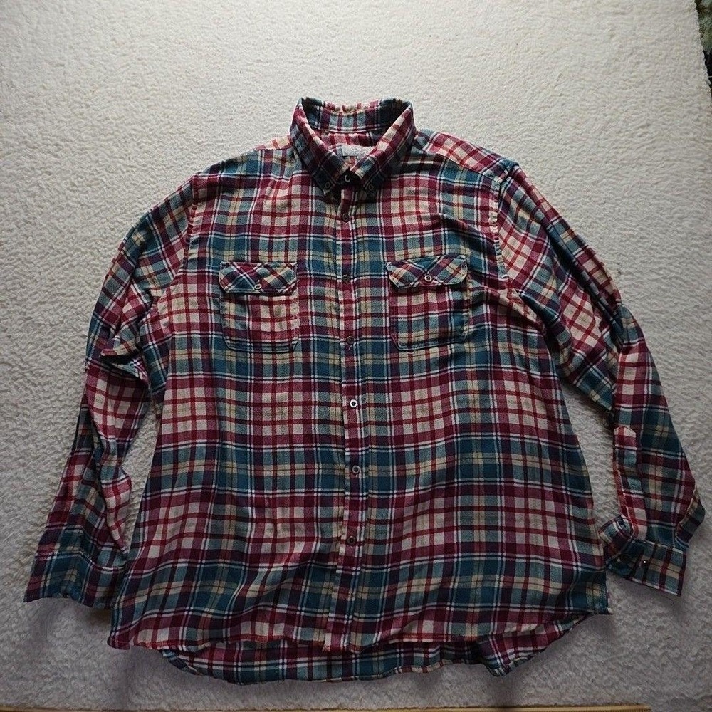 Ocean + Coast Shirt Mens 2XL Multicolor Plaid Flannel Long Sleeve Button-Up